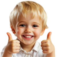 Young blondehaired boy gives two enthusiastic thumbs up with a big smile png