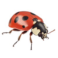 red ladybug crawls forward with black spots on its glossy shell png