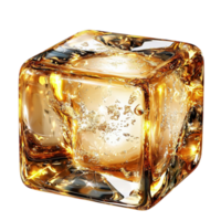 ice cube with golden reflections melts with a glossy surface png