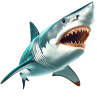 Ferocious great white shark with sharp teeth and an open mouth lunges forward png