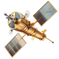 Gold satellite with large solar panels floating in outer space png