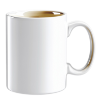 Plain white ceramic coffee mug with a curved handle filled with a warm beverage png