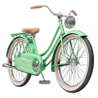 green vintage bicycle with a seat and a frontmounted headlight png