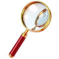 magnifying glass with a red handle and a golden frame png