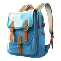 blue backpack with multiple compartments and brown straps png