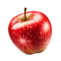 Shiny red apple with a surface and a small stem on top png