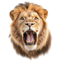 Ferocious lion with a golden mane and sharp teeth roaring with an intense expression png