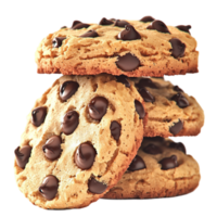 Stack of ly baked chocolate chip cookies with a golden texture png