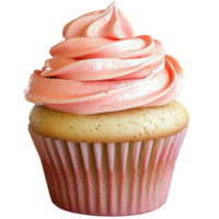 vanilla cupcake with pink frosting and a slightly swirled top png