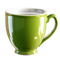 Glossy green ceramic cup with a curved handle and a reflective surface png