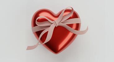 Heart-shaped gift box decorated with a pink ribbon for Valentine's Day celebration of love and affection. photo