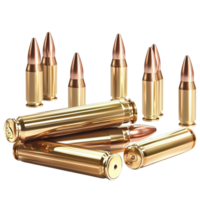 Shiny golden bullets and casings arranged neatly in a row png