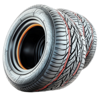 Stack of new car tires with intricate tread patterns and a clean surface png