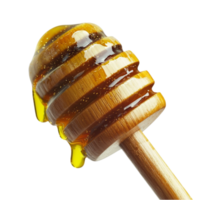 Honey dripping from a wooden honey dipper with a thick and golden consistency png