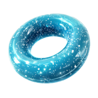 Sparkling blue inflatable pool ring with a glossy finish and a spacelike pattern png