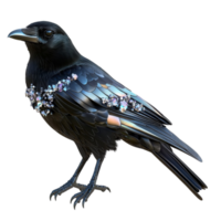 Mysterious black crow with glossy feathers and a sharp beak standing confidently png