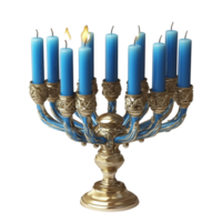 golden menorah with glowing blue candles and intricate detailing png