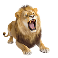 Fierce roaring lion with a golden mane and sharp powerful teeth png