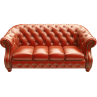 Luxurious vintage sofa in a deep red shade with a tufted backrest and curved arms png