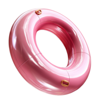 Shiny pink inflatable swim ring with two small golden handles floating in miir png