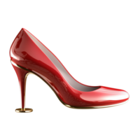 Shiny red highheeled shoe with a pointed toe and a metallic golden stiletto heel png