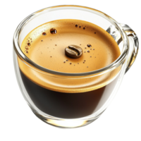 Steaming cup of ly brewed espresso with a crema and a single coffee bean on top png