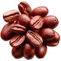 Cluster of brown coffee beans with a glossy surface and visible natural creases png