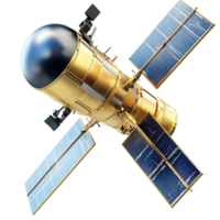 Large metallic satellite with solar panels floating in space designed for communication and research png