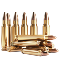 Shiny golden bullets arranged in a neat pile reflecting their metallic surface and precise craftsmanship png