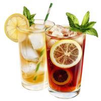 Reing summer drinks with citrus slices mint leaves and ice cubes served in tall glasses png