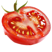 ly sliced red tomato with seeds and juice visible highlighting its ripeness and vibrant color png