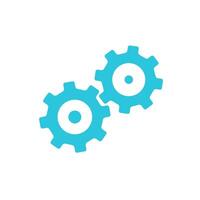 Interacting Gears, Simple Mechanical Harmony on White Background, Blue icon set vector