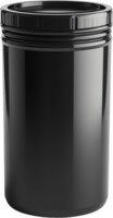 Sleek black container with a smooth, glossy finish. Its cylindrical design offers a modern and versatile storage solution. Minimalist aesthetic. png