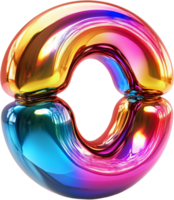 Abstract reflective object with vibrant rainbow colors and torus shape against a dark background, exuding a futuristic and artistic design. png