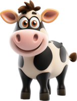 A charming, cartoon-style cow with a friendly expression and a classic black-and-white pattern, rendered in a smooth, 3D aesthetic. png