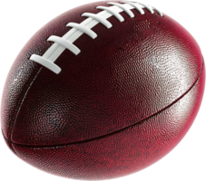 A close-up view of a textured, maroon-colored football, showcasing the intricate detailing of the leather and white laces in great detail. png