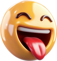 Expressive Emoji. Gleeful digital face with a mischievous tongue, conveying joy and playful humor in a modern, glossy design. png