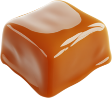 An artistic close-up of a single, glossy caramel candy, its smooth surface reflecting light in a delectable manner. png