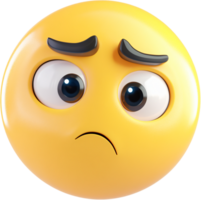 A concerned emoji with furrowed brows and a downturned mouth. The yellow face conveys worry and introspection. Expressive and digital. png
