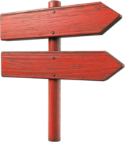 Red wooden directional sign pointing in opposite directions, ideal for wayfinding or illustrating choices and decisions in rustic design. png
