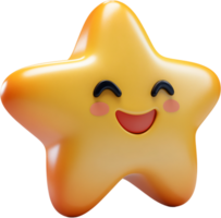 A cheerful, 3D rendered yellow star with a smiling face, creating a friendly and approachable expression on a solid black background. png