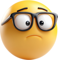 Worried emoji face with glasses expressing concern, anxiety, and questioning. Great for digital communication expressing many emotions. png