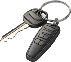 Vehicle Key with Remote. Close-up of car key and remote on keyring against a black backdrop, symbolizing access, security, and technology. png