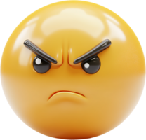 Anger depicted by a 3D rendered emoji. The image shows a yellow face with furrowed eyebrows and a scowling expression. png