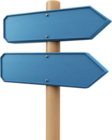 Blue directional signs point in opposite directions on a wooden post, offering guidance or a choice between two possible paths. png
