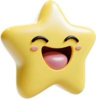 A cheerful yellow star cartoon character with a happy, open-mouthed smile and rosy cheeks, creating a playful and inviting ambiance. png
