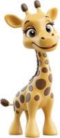 Adorable cartoon giraffe standing tall with big eyes and a gentle smile, its spotted pattern adding to its playful charm. png