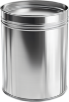 Shiny, silver metal container with clean lines and minimalist design. Industrial look for storing various items with a reflective surface. png