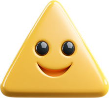 Happy yellow triangle character with glossy eyes and a smile against a black background. Fun cartoon shape with positive vibes. png