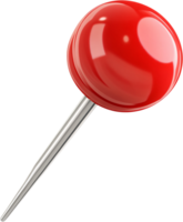 A glossy red push pin stands out against a stark black backdrop. The pin is poised for use, symbolizing precision and focus on goals. png
